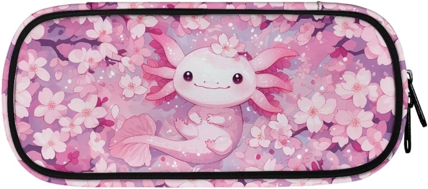 Kawaii Axolotl Pencil Box for School Girls Teens School Supplies Pencil Case Cute Axolotl Pencil Case Big Capacity for Kindergarten Elementary School Supplies Pencil Pouch