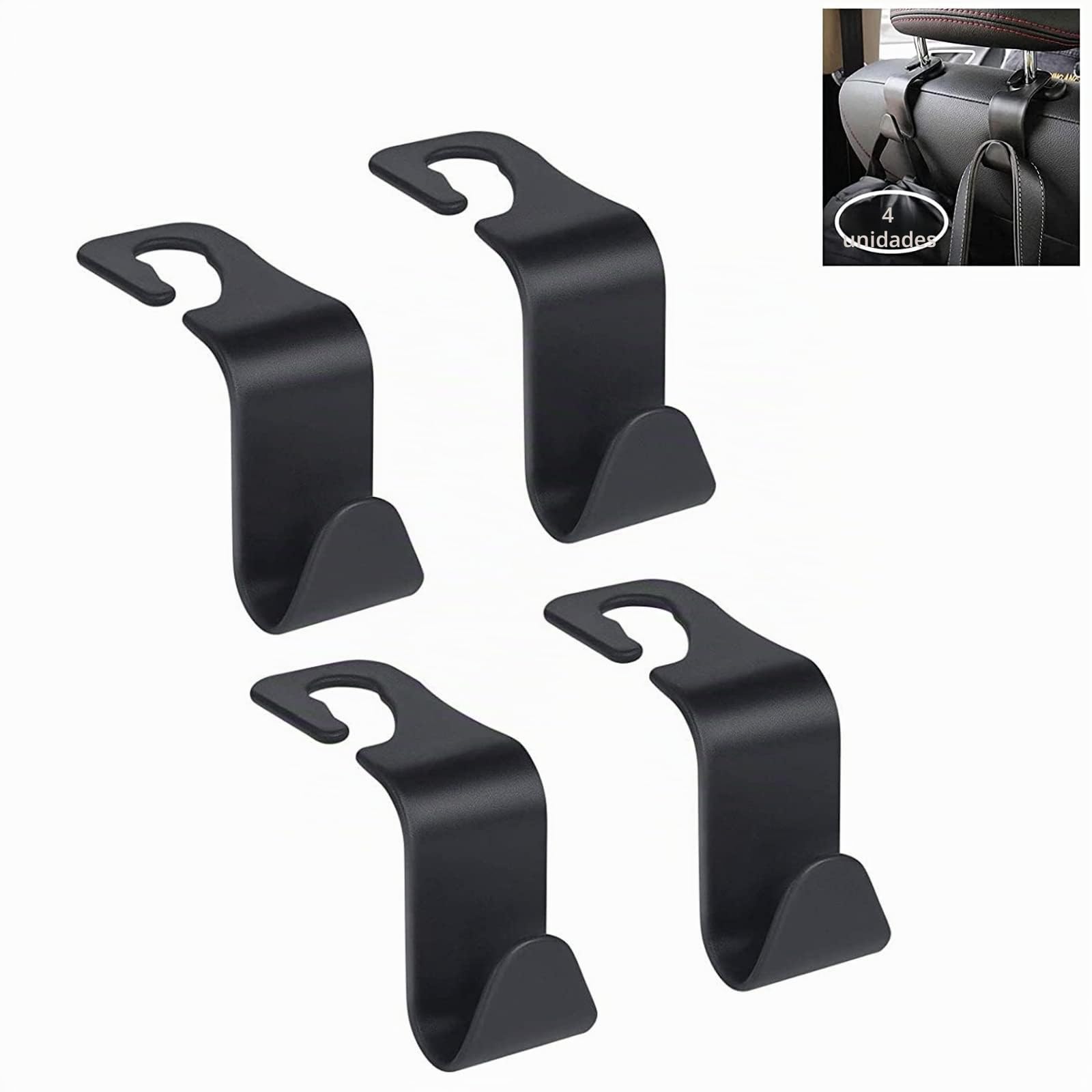 URAQT Ganchos para Asiento de Coche, 4PCS Gancho de Asiento Trasero de Coche, Ganchos para Reposacabezas de Coche, Negro Multifuncionales Accesorios Coche, para Bolsas, Monedero, Botellas de Agua