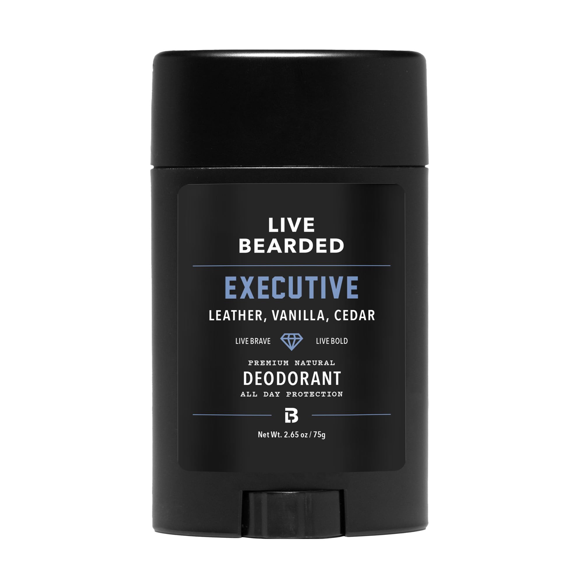 Live Bearded Men's Deodorant - Long Lasting, Aluminum Free, All Natural, Activated Charcoal Deodorant for Men, Travel Size - Executive, 1 Stick