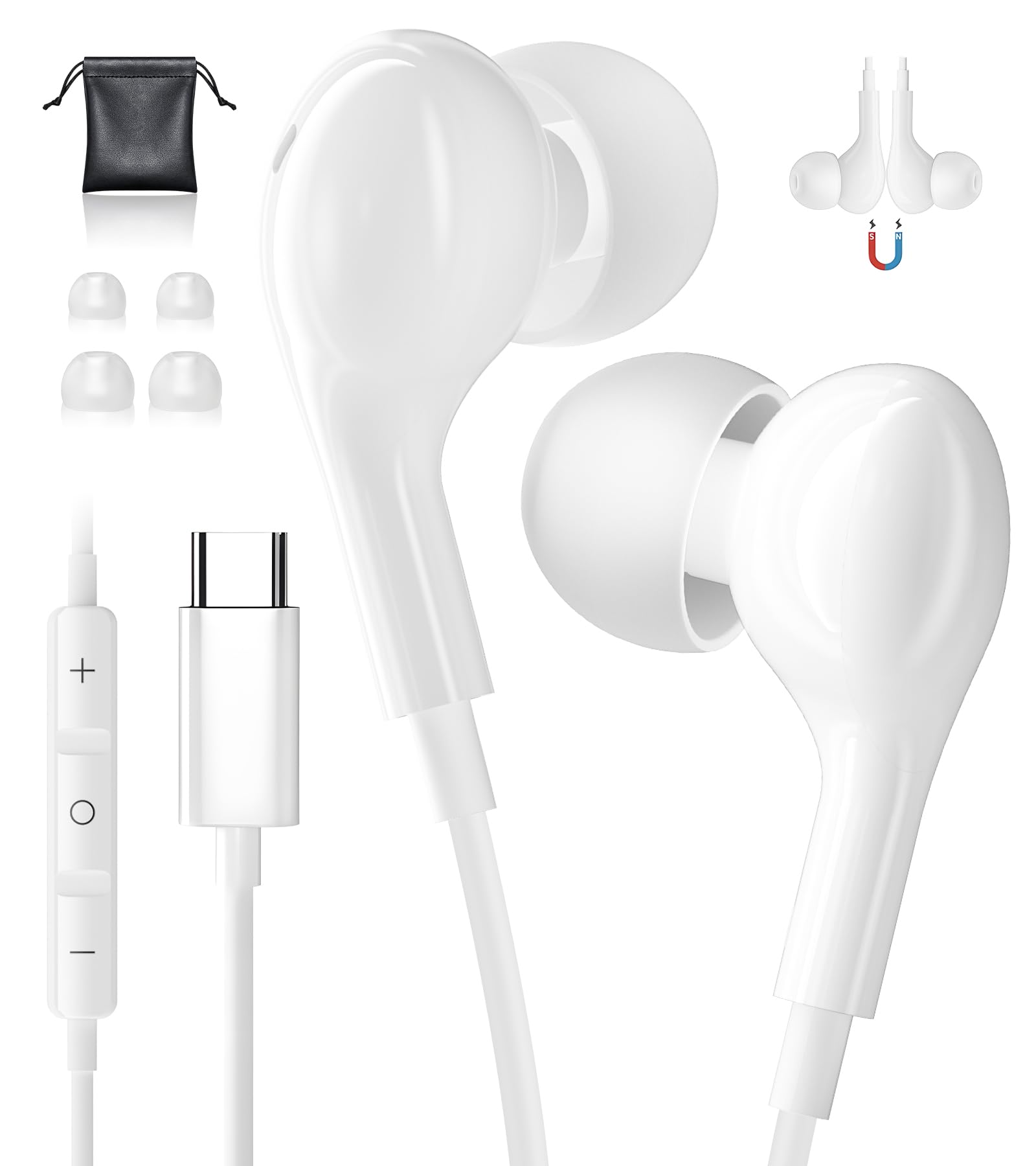 USB C Headphones for iPhone 15 iPad 10 Samsung Galaxy S25 S24 S23 Ultra USB C Earphones Wired Headphone with Mic Type C Headphones for iPhone 17 Samsung A16 A56 A55 A35 Google Pixel 9a 9 Pro iPad 11