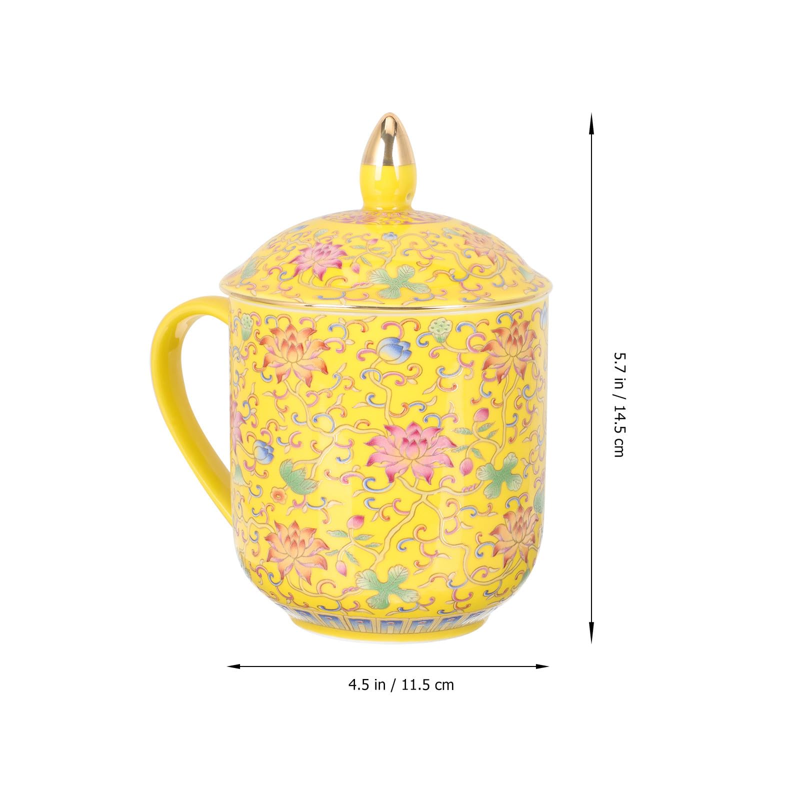 Alasum Chinesische Teetasse mit Deckel aus Keramik, Gelb Retro Klassisch