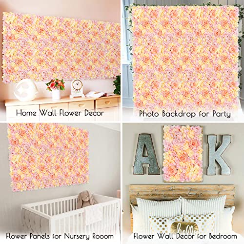 Falflor 2 Packs Silk Flower Panels Backdrop 16"X24" Artificial Flowers Wall Panels Faux Roses Flower Wall Mat For Wedding Party Nursery Home Wall Decor(Champagne Pink) #TOP5