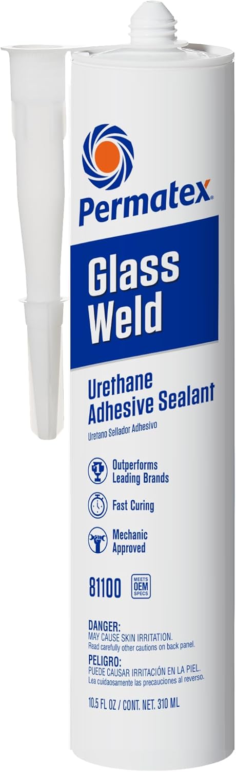Permatex 81100 Glass Weld Premium Urethane Windshield Sealant - Polyurethane Glue Automotive Seam Sealer, Window Sealant Glass Glue for Car Glass Repair - Strong, Flexible, Fast Curing, 10.5oz