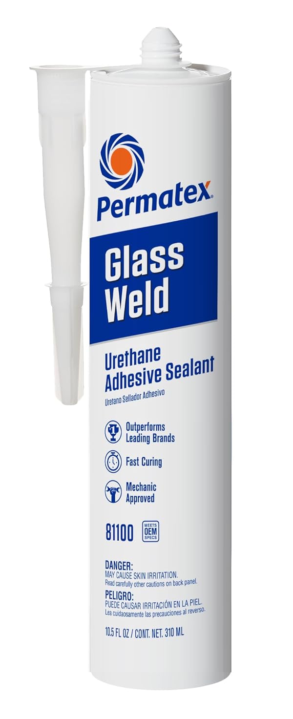 Permatex 81100 Glass Weld Premium Urethane Windshield Sealant - Polyurethane Glue Automotive Seam Sealer, Window Sealant Glass Glue for Car Glass Repair - Strong, Flexible, Fast Curing, 10.5oz by Permatex - Used condition - US$16.22