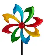 13" Rainbow Wind Spinner for Outdoor | Dual-Layer Colorful Kinetic Garden Spinner with Smooth Silent Rotation, Adjustable Height, Stable Ground Stake & Metal Yard Decor for Garden Patio Lawn