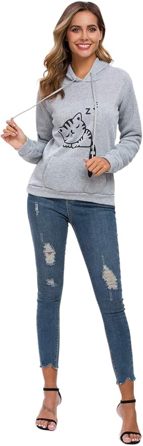 Whether you're lounging at home or heading out with friends, the RGOSME Women Teen Girls Cat Hoodie Sweatshirt is a cute and cozy option to keep you warm and stylish. With its playful cat design and comfortable fit, this sweatshirt is sure to become a favorite in your wardrobe. Description by ChatGPT.