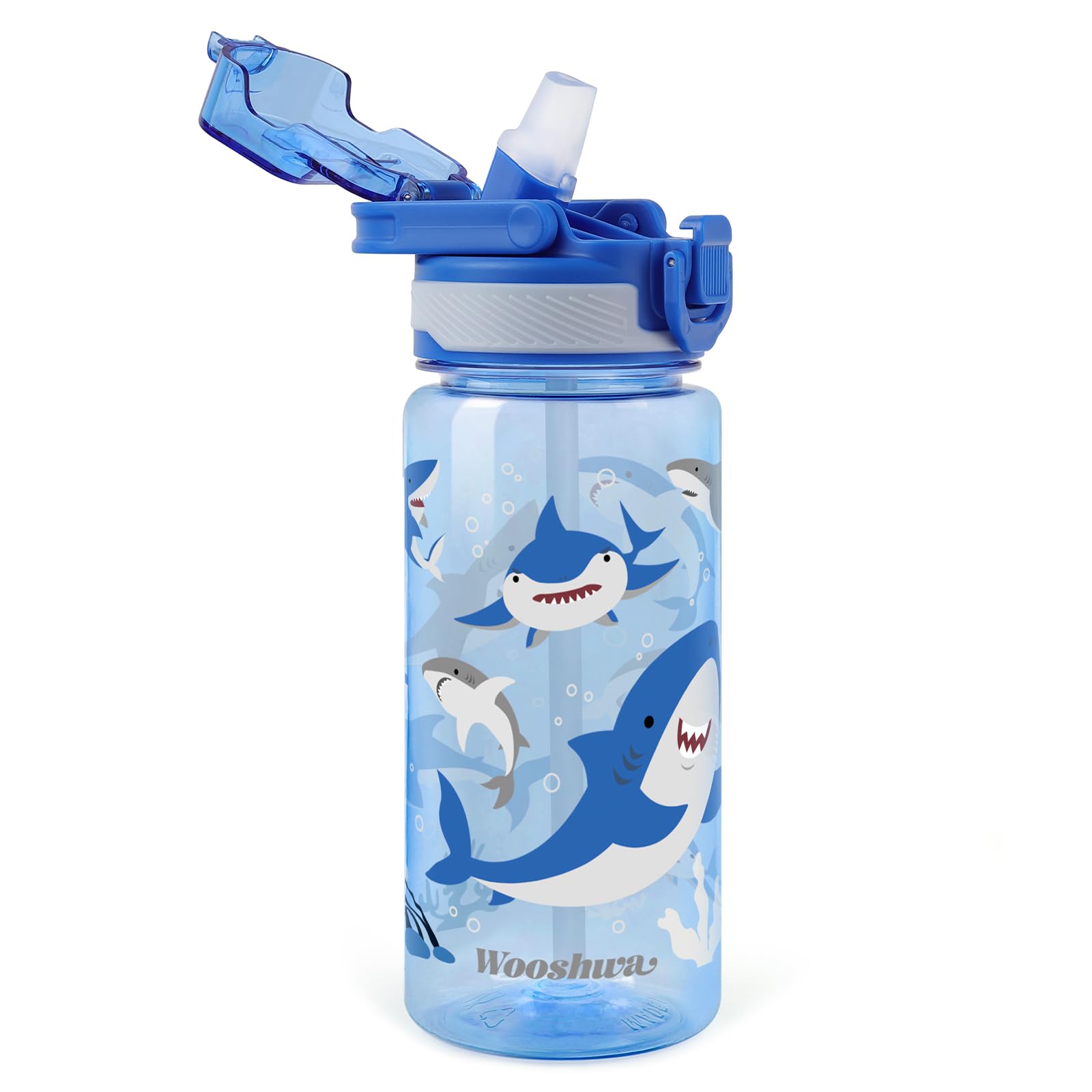 omedecal 600ml Kids Water Bottles, BPA Free Water Bottle with Straw and Handle, Childrens Sports Drinks Bottle, Personalised Cup for Boys Girls, School (Shark)