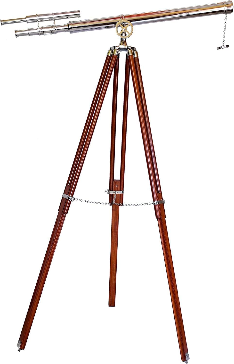 Antique Vintage Telescope Collectible Double Barrel Harbour Tripod Chrome Nickel & Brown