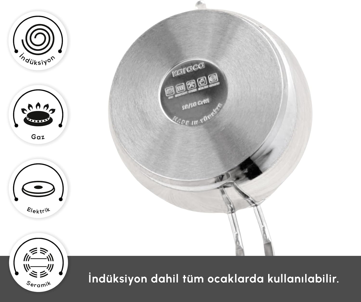Karaca Adelya Stainless Steel Induction Teapot Set with 0.65L Teapot & 1.1L Tea Kettle, Traditional Turkish Tea Set Brewing System, Dishwasher Safe, Silver