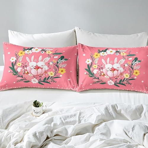Miniatura 7 de Erosebridal Juego de funda de edredón Kawaii de conejitos para niñas y niños, bonito juego de cama de animales, funda de edredón con diseño de