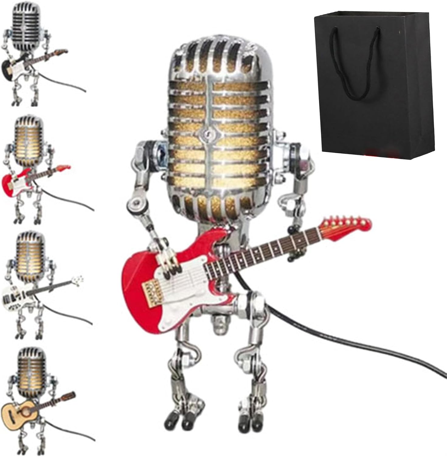 Mic Rockbot, Mic Rockbot, Mic Rockbot, Mic Rockbot, Microphone Robot Desk Lamp, Metal Microphone Robot Lamp Mini Guitar Night Light Decoration (Yellow+Black)
