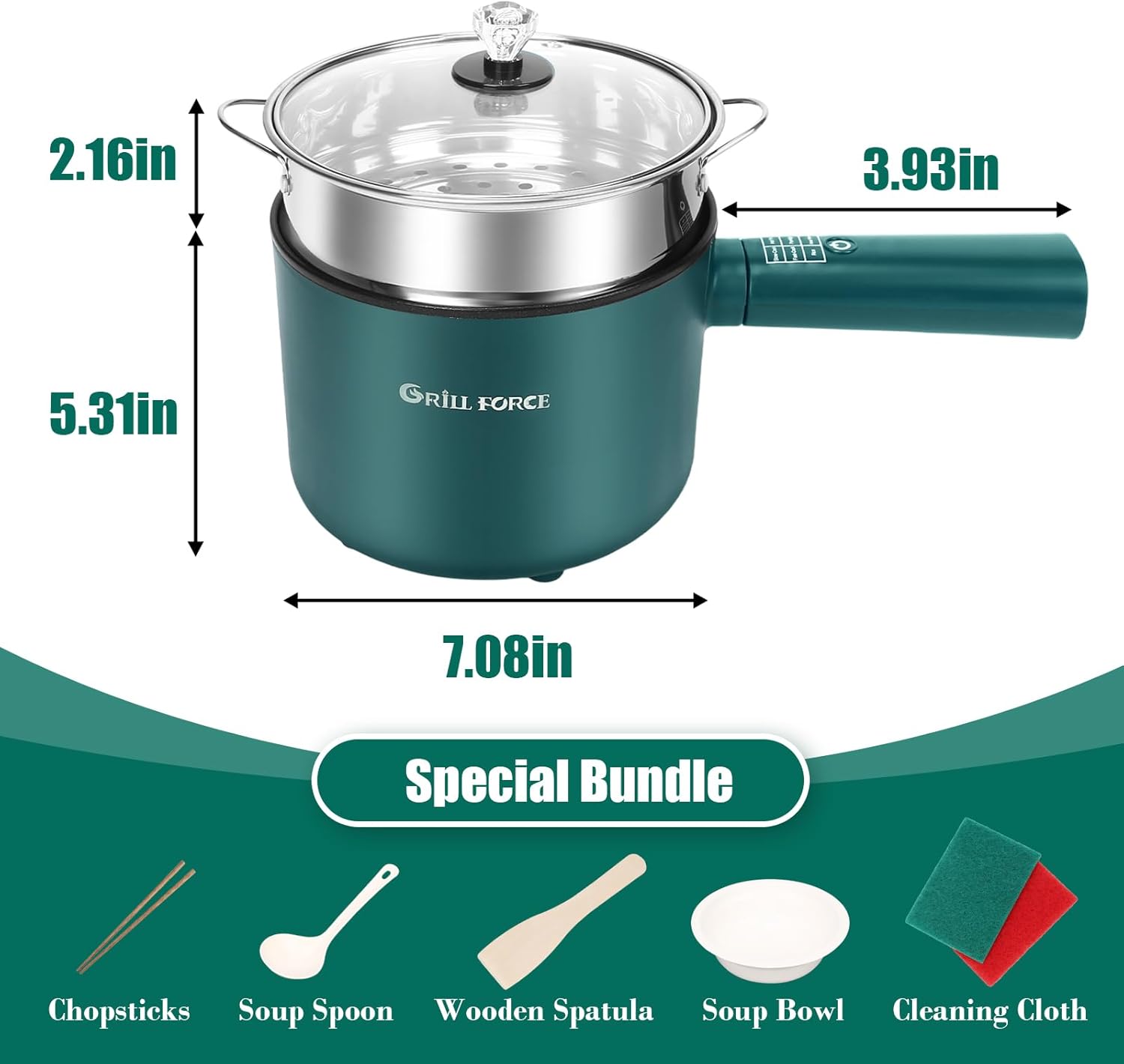 Hot Pot Electric with Steamer,6 Smart Modes, 1.8L Ramen Cooker, Portable Cooker, Non-Stick Frying Pan, Sauté Pan, Electric Pot for Pasta, Egg, Steak, BPA Free, College Dorm Room Essential