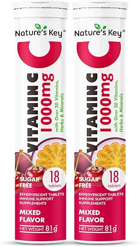 Nature's Key Vitamin C 1000mg with Over 20 Vitamins, Herbs & Minerals Immune Support Effervescent Tablets, Blast of Vitamin A, C, E, Zinc, Selenium,