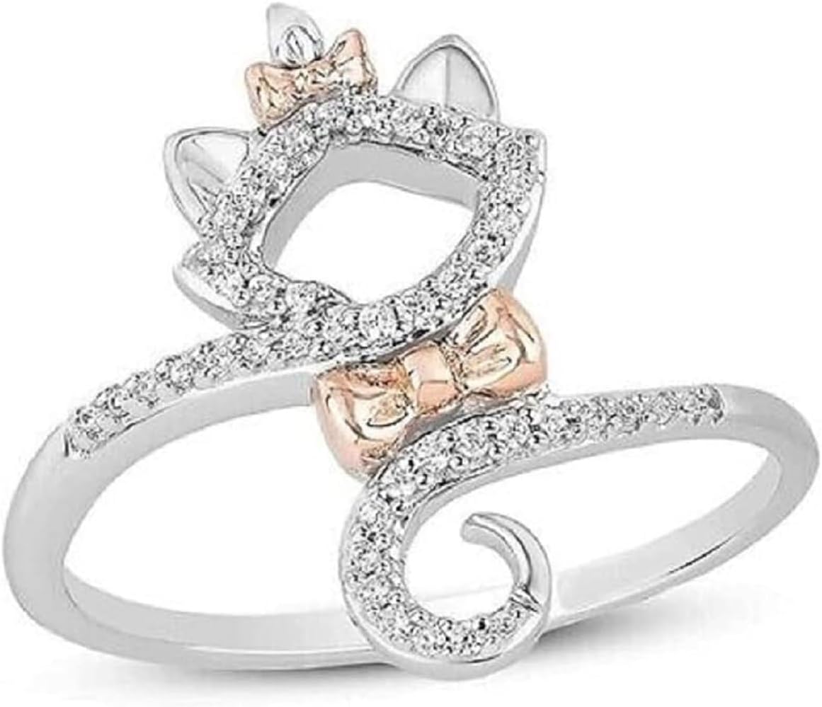 Ranjeeta Round Cut Simulated White Diamond 925 Sterling Silver 14K Two-Tone Gold Over Diamond Aristocats Engagement Ring for Women's