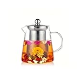 Glass Teapot with Stainless Steel Infuser, Borosilicate Tea Kettle, Clear Tea Maker for Loose Leaf Tea (550ML)