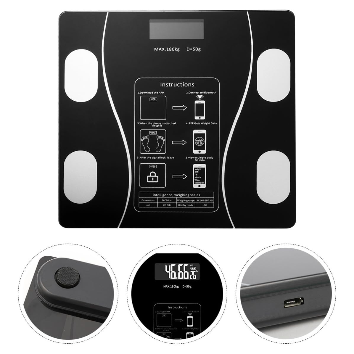 Balance USB Rechargeable Graisse Noire Intelligente