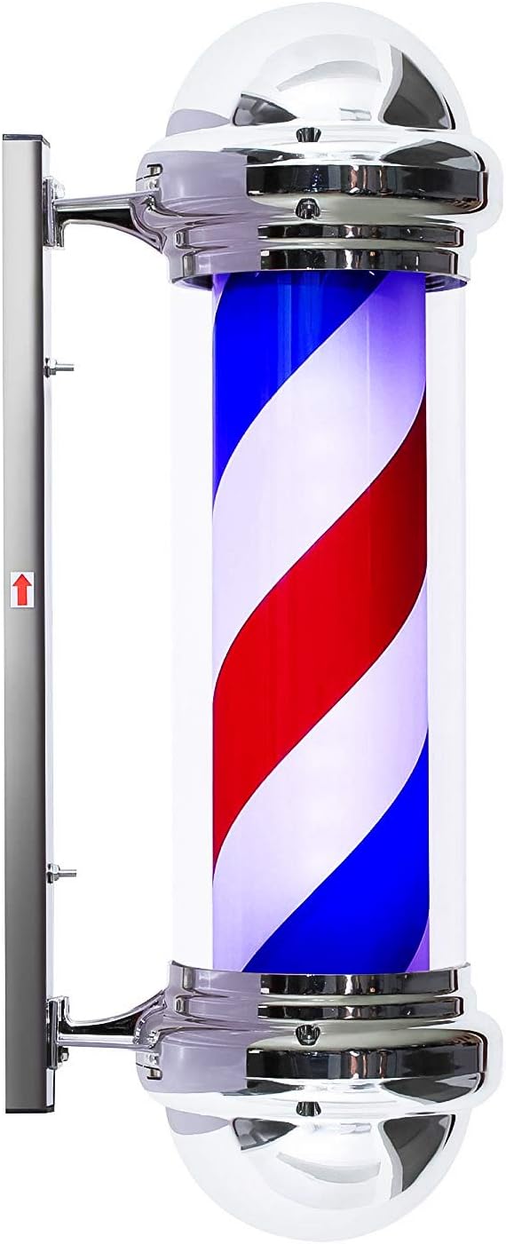 BarberPub Barber Pole Rotating LED Strips Metal Hair Salon Sign L016 (Red&Blue&White)