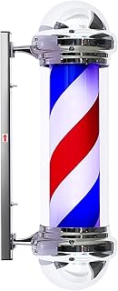 BarberPub Barber Pole Rotating LED Strips Metal Hair Salon Sign L016 (Red&Blue&White)