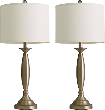 Oneach 28 Warm Gold Table Lamps Set of 2, Modern Bedside Lamps with USB Ports, Tall Nightstand Lamps for Living Room Bedroom End Table Home Office
