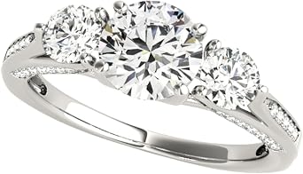 Three Stone Lab Grown Diamond Engagement Ring | Round Brilliant Centre Stone with Side Accents | Solid Platinum, 9K/18K Gold, Silver | 0.50ct-5.00ct D/VVS Diamond | Trilogy Design