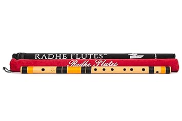 Radhe Flutes | PROFESSIONAL Bamboo Bansuri | C Natural | Right Handed | Middle Octave | With Hard Cover | Velvet Cover & Paper Tube | Black & Orange | Hand Crafted by Tej Sharma - image, photos