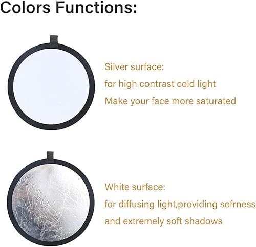 Miniatura 6 de MDRTIRIM Reflectores de luz 2 en 1, plegable, equipo fotográfico portátil, tablero de relleno de fotografía de 12 pulgadas (11.8 in) para interiores