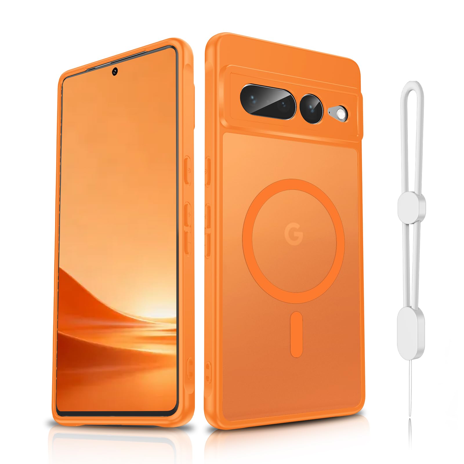 Dizn for Google Pixel 7 Pro Phone Case:[Not Fit Pixel 7],with Lanyard,Compatible with MagSafe Wireless Charging,Smoot Thin Cover,Military-Grade for Pixel 7 Pro,Orange