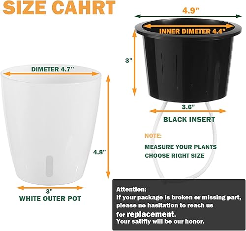 Miniatura 6 de Paquete de 10 macetas de riego automático de 5 pulgadas para plantas de interior con indicador de agua, macetas de violeta africana con maceta de