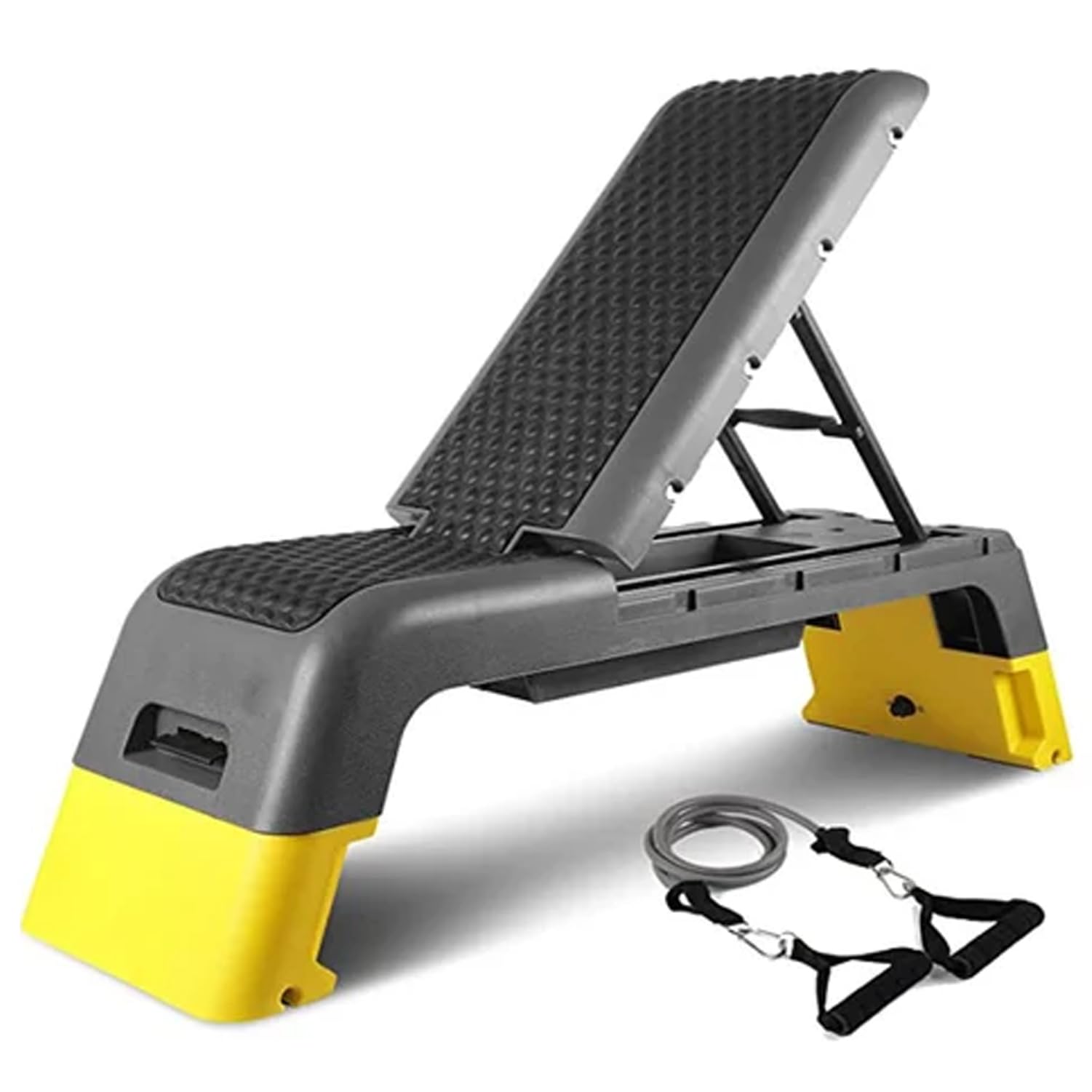 Workout Bench Platform Dumbbell Bench Multifunctional Fitness Equipment Professional Aerobic Deck Maximum Load 220 lbs, Includes 2 pairs of resistance bands, 1 medium resistance, 1 x higher resistance