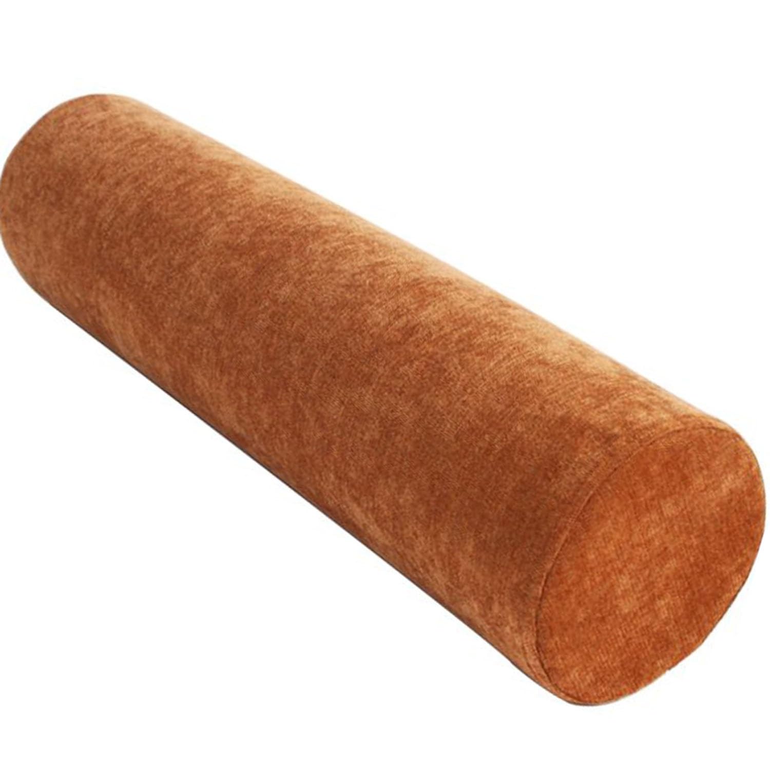 JORTUIO Round Neck Cylindrical Bolster Pillow Cushion,Cervical Pillows Neck Roll Memory Foam Pillow,Comfortable Chenille Covers Removable for Bed, Legs，Back(Brown,15cmx60cm)