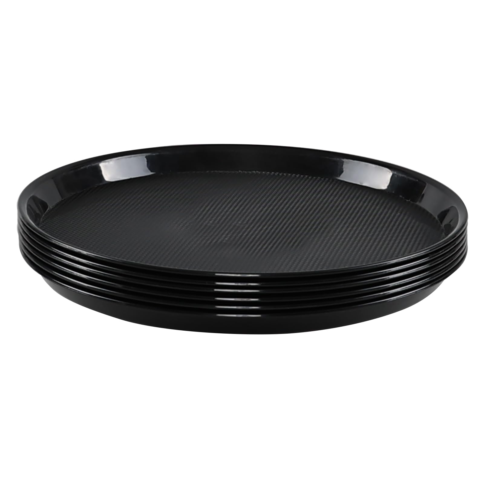 Cinkyou Set of 6 Plastic Round Restaurant Serving Trays, Dinner Breakfast Tray, Decorative Tray, Black
