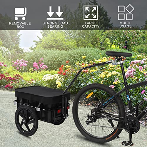 Image of PEXMOR Bike Cargo Trailer with Removable Box & Waterproof Cover, Bicycle Wagon Trailers with 16 inch Wheels & Quick Release Universal Coupler, Large Loading Bike Trailer Storage Cart with Reflectors