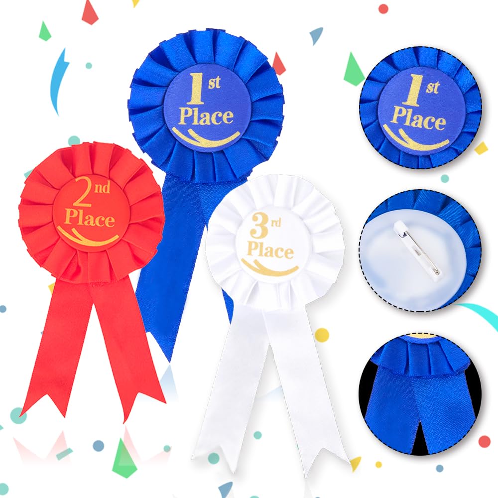 Lot De 3 Rubans De Récompense 1ère Place - Couleur Bleue, Pour Gagnant