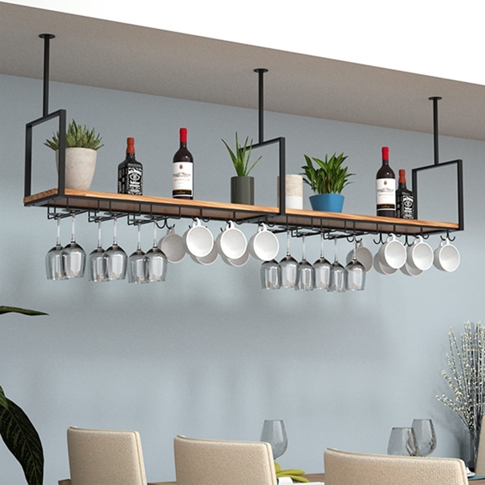Buy Hanging Shelf Hanging Wine Glass Holder Stand, Wooden Ceiling Glass