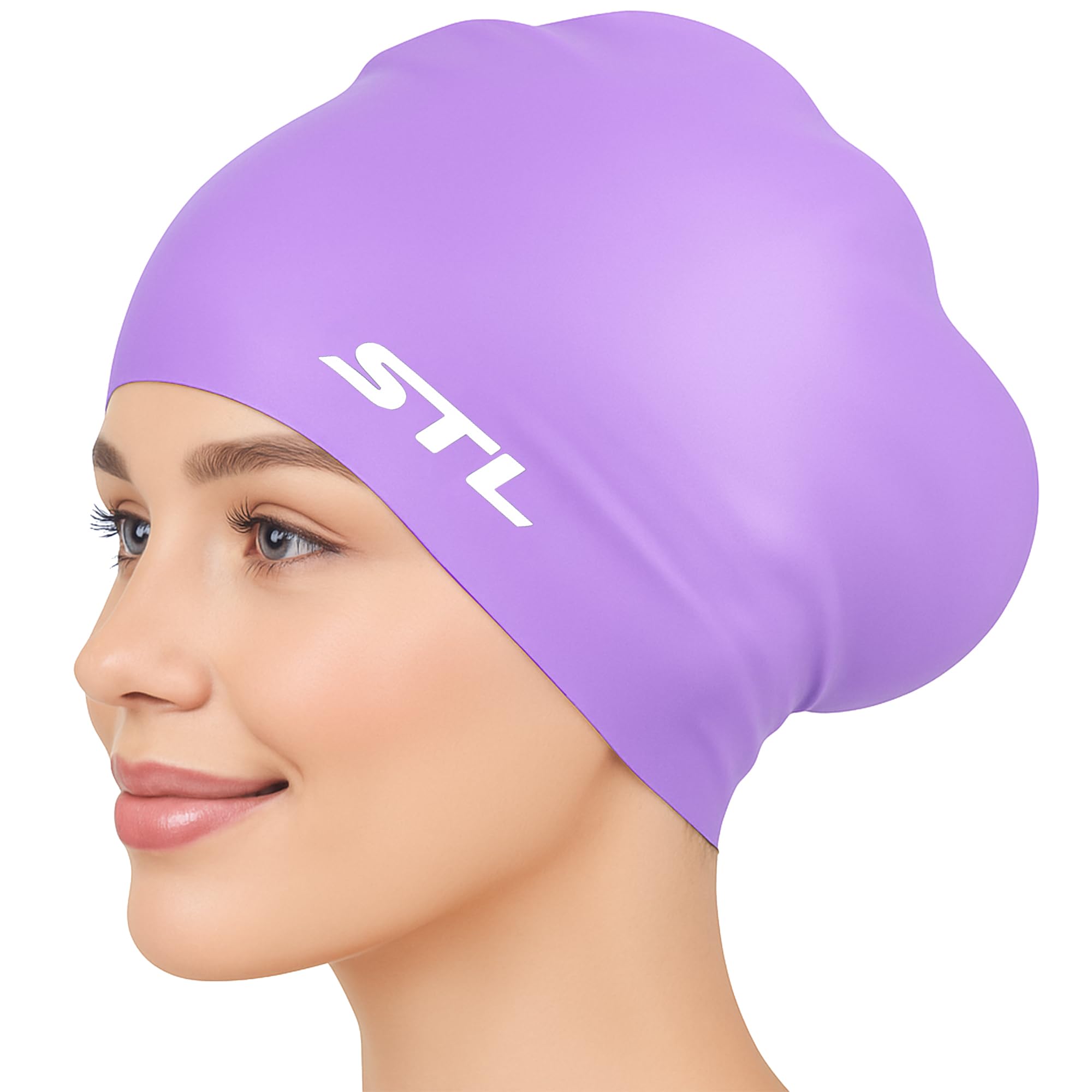 STL Swimming Cap for Women, Men, Silicone Swim Cap for Long Hair, Bathing Hat for Pool to Protect Your Hair
