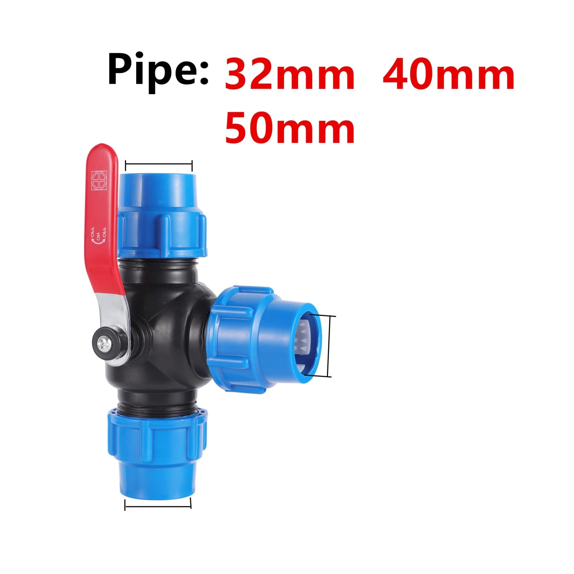 Conector de válvula rápida for tubería de agua de riego, divisor de agua de grifo de PVC y PE de 20/25/32/40/50 mm, 1 unidad(Metal Tee valve,40mm)