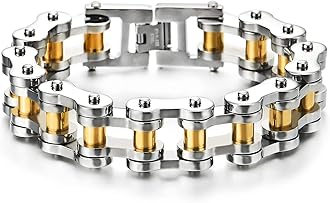 Heavy Sturdy Mens Motorcycle Chain Bike Chain Bracelet of Stainless Steel Silver Color Polished