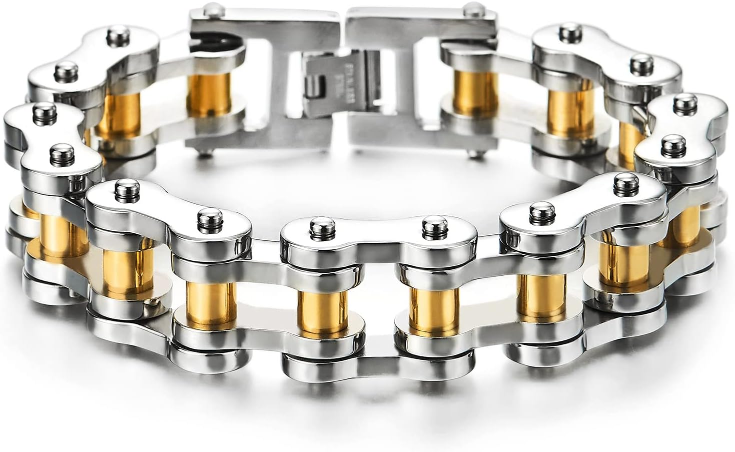 Heavy Sturdy Mens Motorcycle Chain Bike Chain Bracelet of Stainless Steel Silver Color Polished