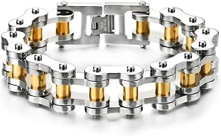 COOLSTEELANDBEYOND Heavy Sturdy Mens Motorcycle Chain Bike Chain Bracelet of Stainless Steel Silver Color Polished