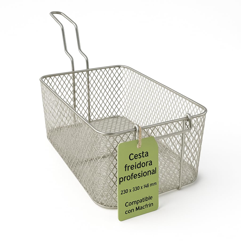 CubetasGastronorm ® Cesta Freidora 230x330x145 Mm Acero Reforzado Malla Diamante Gas Coccion Recambio Profesional Compatible Con Freidoras Macfrin Cocina Industrial Hosteleria Taller Hogar Fuerte