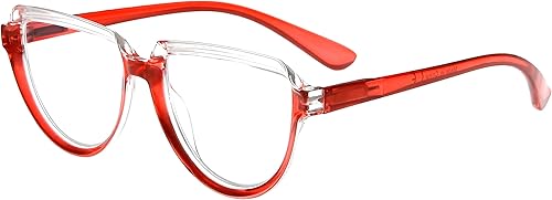 Eyekepper Gafas para mujer leyendo marco grande - Lectores de diseño de media luna para mujer de gran tamaño, TransparenteRojo