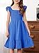 DOKOTOO KIDS Girls Smocked Dress Summer Double Layer Ruffle Short Sleeve Swing Boho Fancy Dress Semi Formal Dressy Clothes Blue 12-13 Years