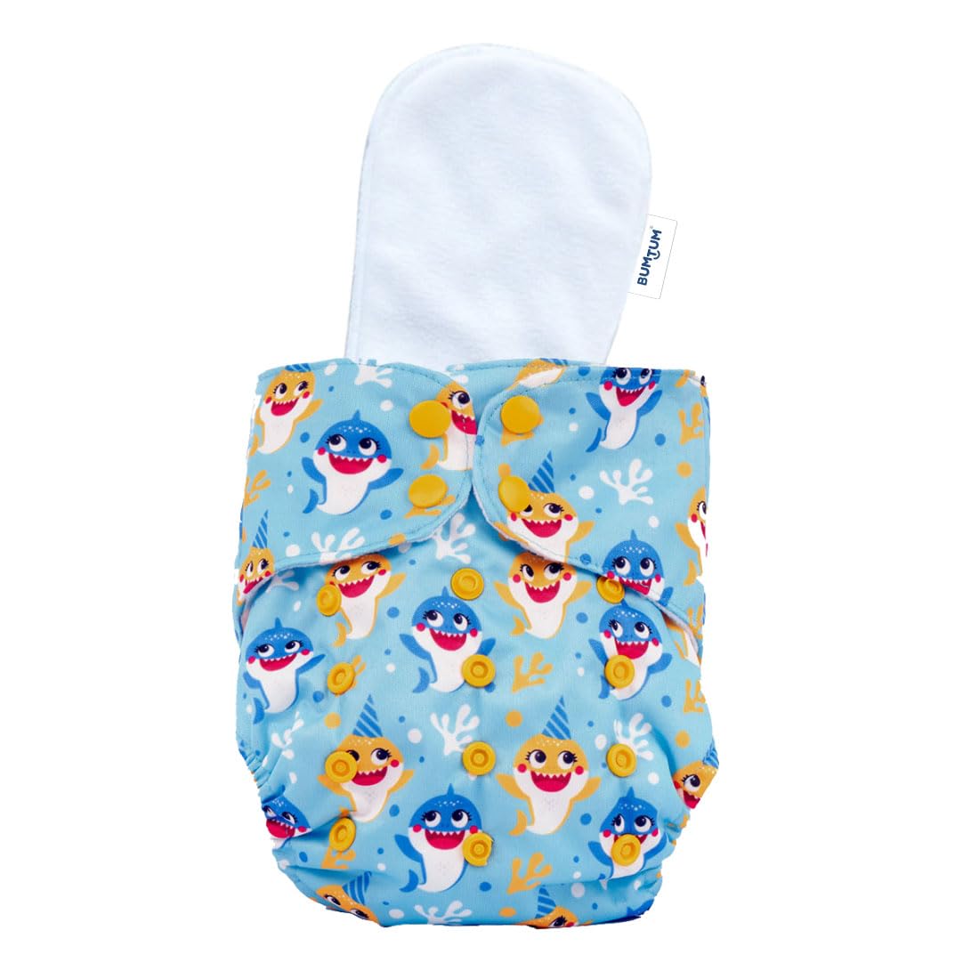 Bumtum Baby Diaper | 0-3 Yrs Baby Freesize | Pack of 1, New Born Baby Diaper, Cloth Diaper, Waterproof Reusable Diaper, 5hrs Absorbency, Ultrahygiene, Washable, Cotton Soaker, Extra Soft (Baby Shark)-picture-27