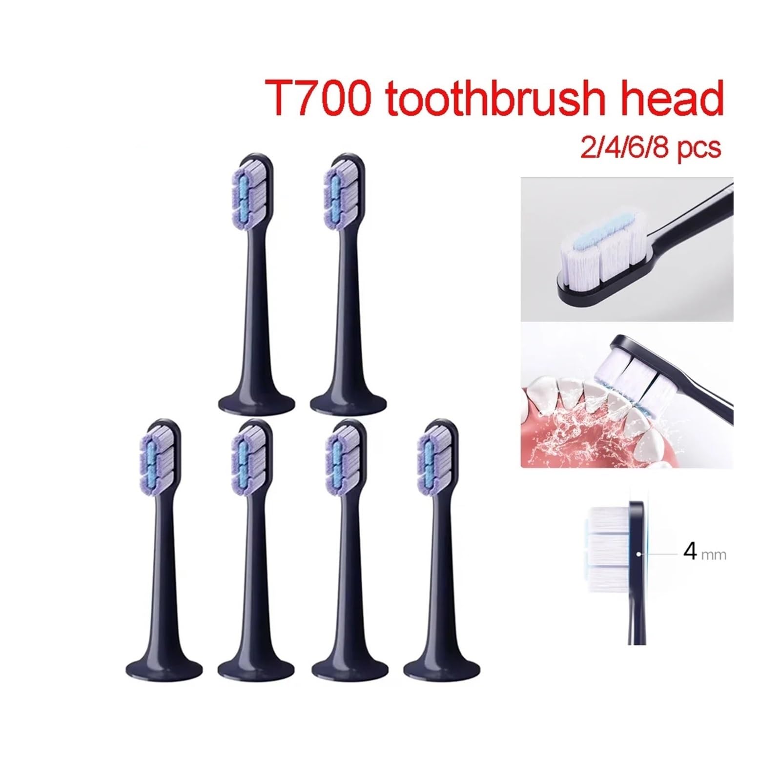 Cabezales suaves, compatible con MIJIA, cepillo T700 | Cabezales de repuesto impermeables con cerdas suaves para cepillo dental eléctrico de adultos(8 pcs)