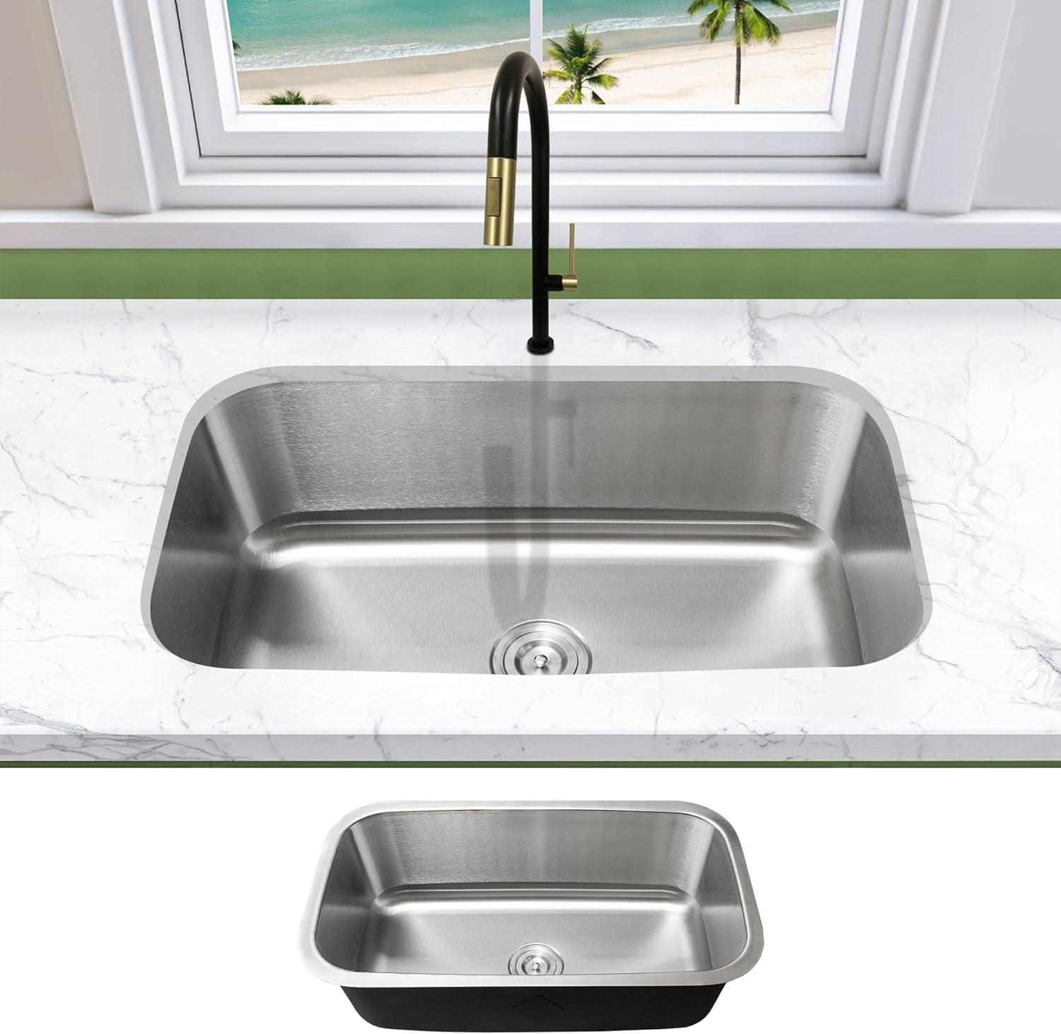KABCO 30 Inch Stainless Steel Single Bowl Classic Kitchen Sink Only, Extra Thick 16 Gauge Undermount Rust Resistant, Sound and Heatproof Sink