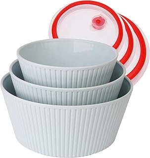 3 Plastic Bowls with Lids Set,Storage Nesting Bowl with Sealed Air Vent,Ramen Container for Kitchen Cooking Oatmeal,Noodle,Mixing Salad,Reheat Soup,Leftover,Stackable,Microwave Safe,Blue