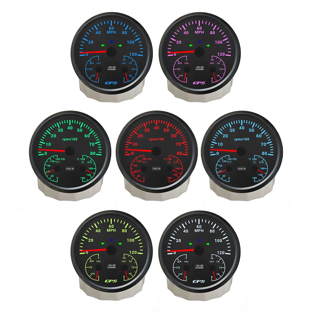 ELING 110mm 2 Gauge Set GPS Speedometer 120MPH Tachometer 8000RPM Fuel Level Water Temp. Oil Pressure 0-150PSI Voltmeter for Yachts Car 12V with Sender (Black+Black, 0-120MPH Gauge and Sensor Set)