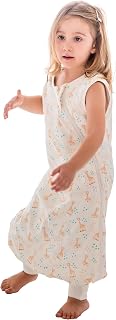 BlissJump Sleeping Bag with Legs - 1.0 TOG, Organic Cotton, Adjustable Foot Openings, Anti-Slip Leg Ends, Suitable for Active Babies and Toddlers