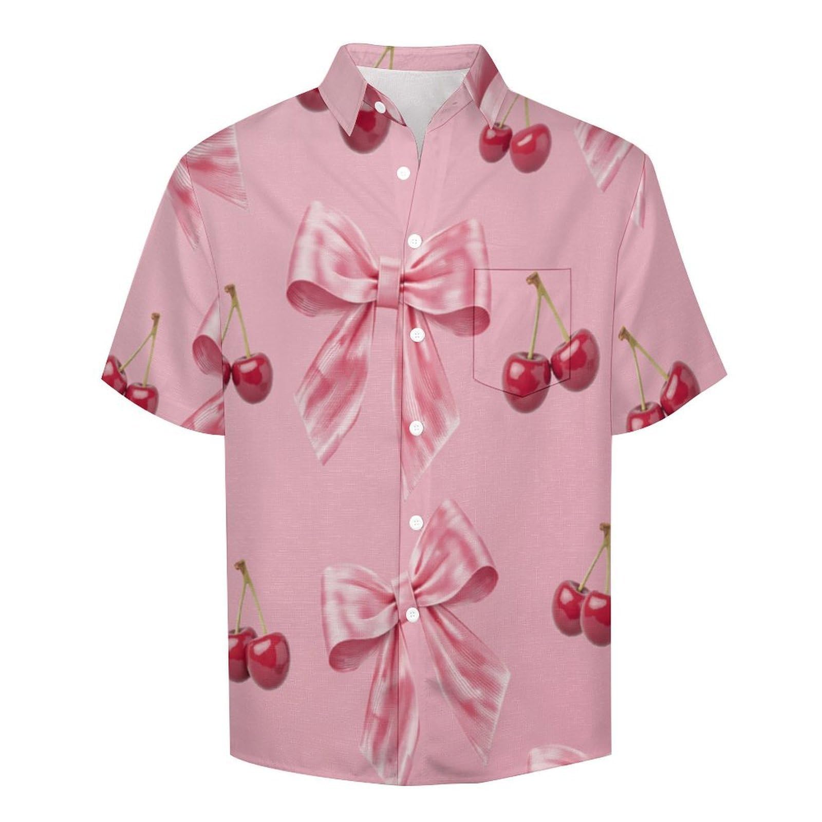 Camicie da Uomo a Maniche Corte con Stampa della Ciliegia A Fiocco Carino, Casual Leggere Bottoni Camicia con Tasca Frontale, per Vacanze Spiaggia Estate