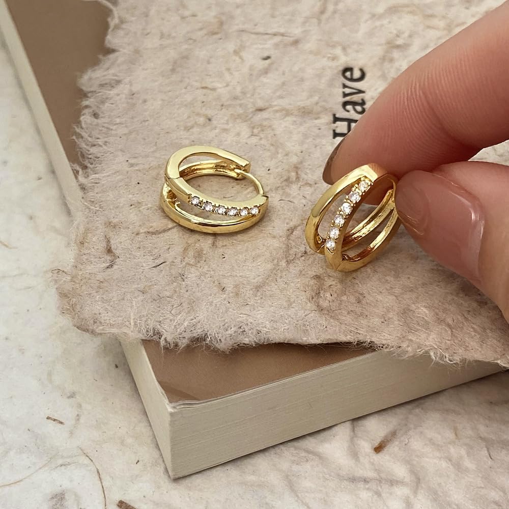 Delicate double hoop hollow zirconia earrings 14K thick golden plating light luxury niche design models Dating must-have - Image 6
